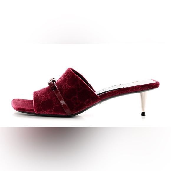 SOLD - Gucci NIB NWT 38.5 velvet ashmir regent bow sandal burgundy kitten heels - Picture 5 of 5